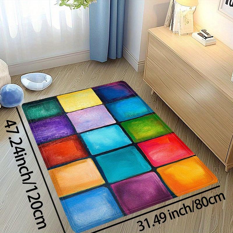 Geometric Rainbow Area Rug Colorful Modern Boho Living Room Mat Home Decoration Piece Vibrant Pop Art Carpet for Indoor Playroom