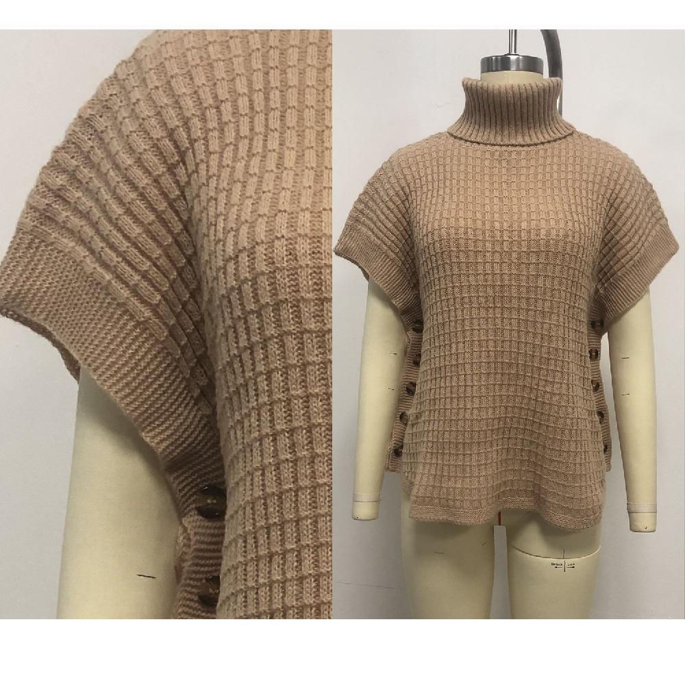 Damen Frühling Herbst Pullover und Sweater Weste Seitenknopf Dekoration Rollkragen Lässige Gestrickte Tanktops