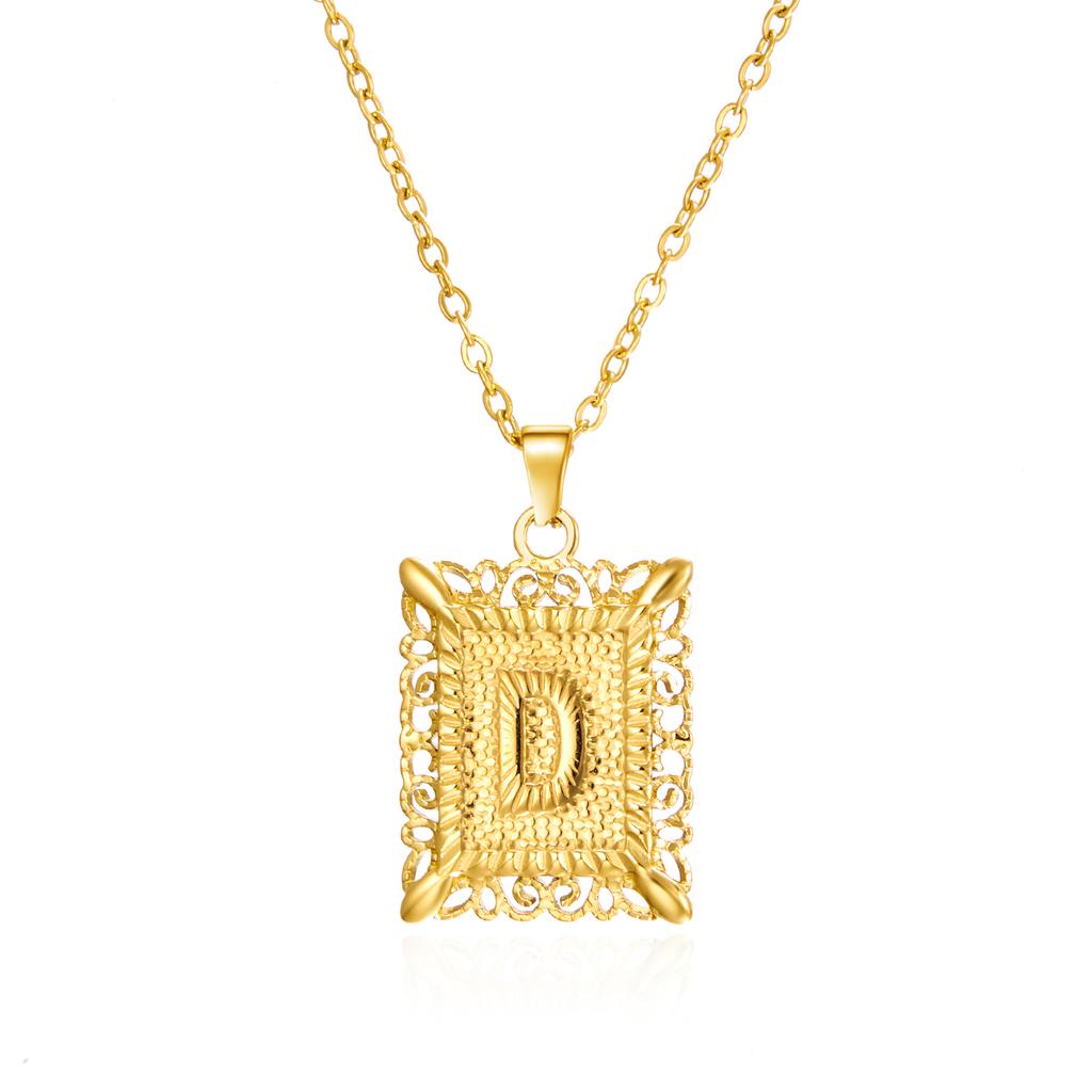Exquisite Gold Color Initial Pendant Necklace for Women Men Stainless Steel Geometric Alphabet Necklace Friendship Jewelry