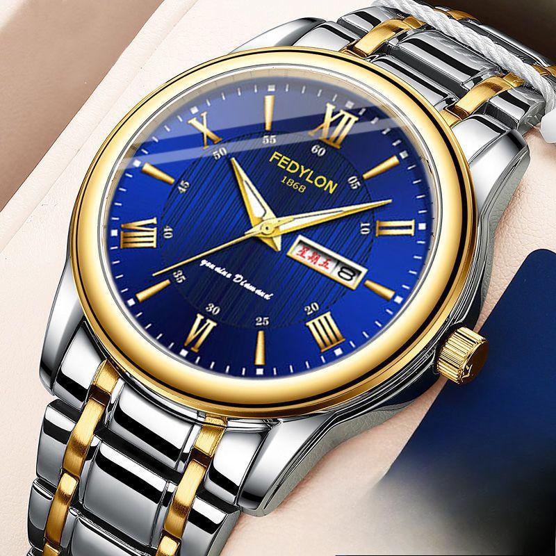 Ceas de mână cu cuarț automat, impermeabil, nemecanic, cu calendar dublu, luminos, versiune coreeană, curea din oțel, la modă