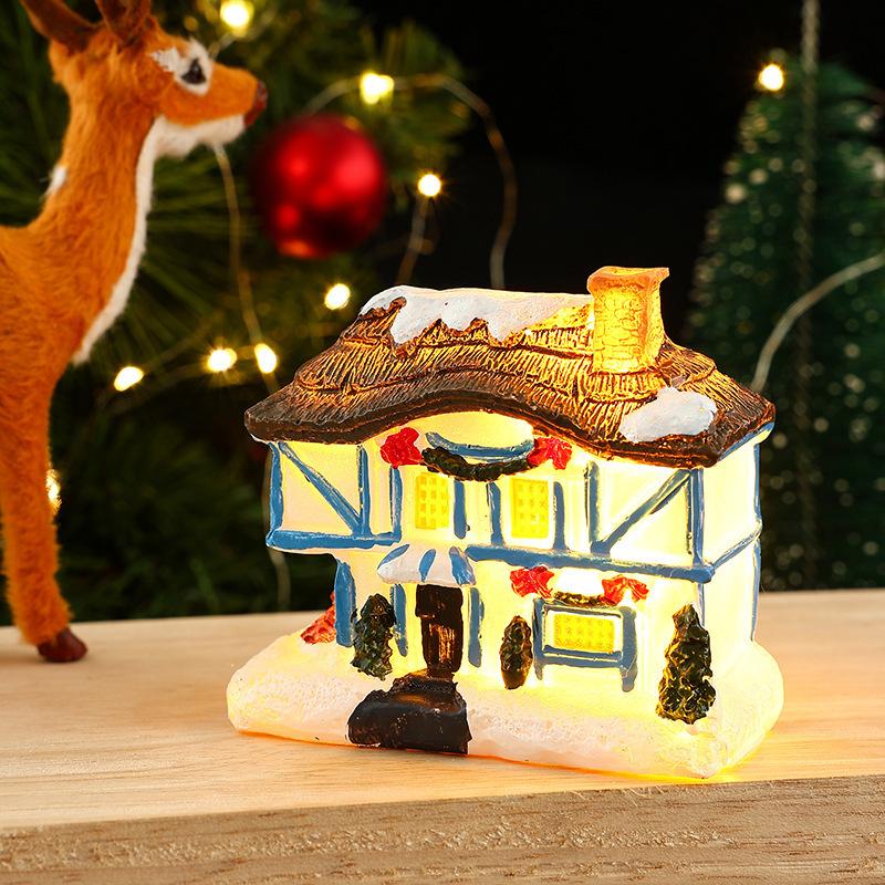 New Christmas decorations, resin luminous small house with lights, dreamy European-style snow house, Christmas gift
