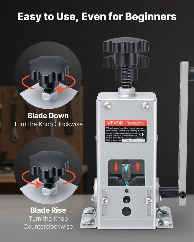 Manual Wire Stripper Machine, 1.5-30 mm, Copper Cable Stripper Tool, Hand Crank or Drill Powered Modes, Heavy-Duty Q235 Frame Wire Stripping Machine,