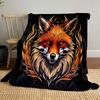 Fiery Orange Fox In Flame Design Patterned Blanket, Flannel, Suitable for All Seasons, Home Decor, Warm and Cozy