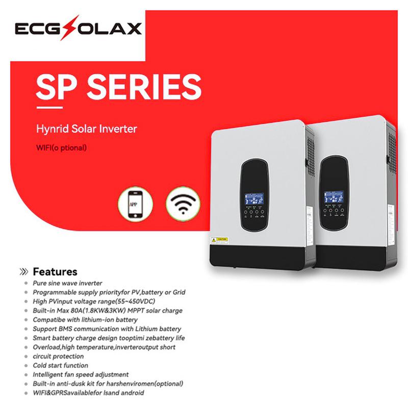Invertor Solar Hibrid ECGSOLAX 3KW 24V 220Vac Invertor Solar cu Undă Sinusoidală Pură Cu Controller Încărcător MPPT 80A Max PV 450VDC