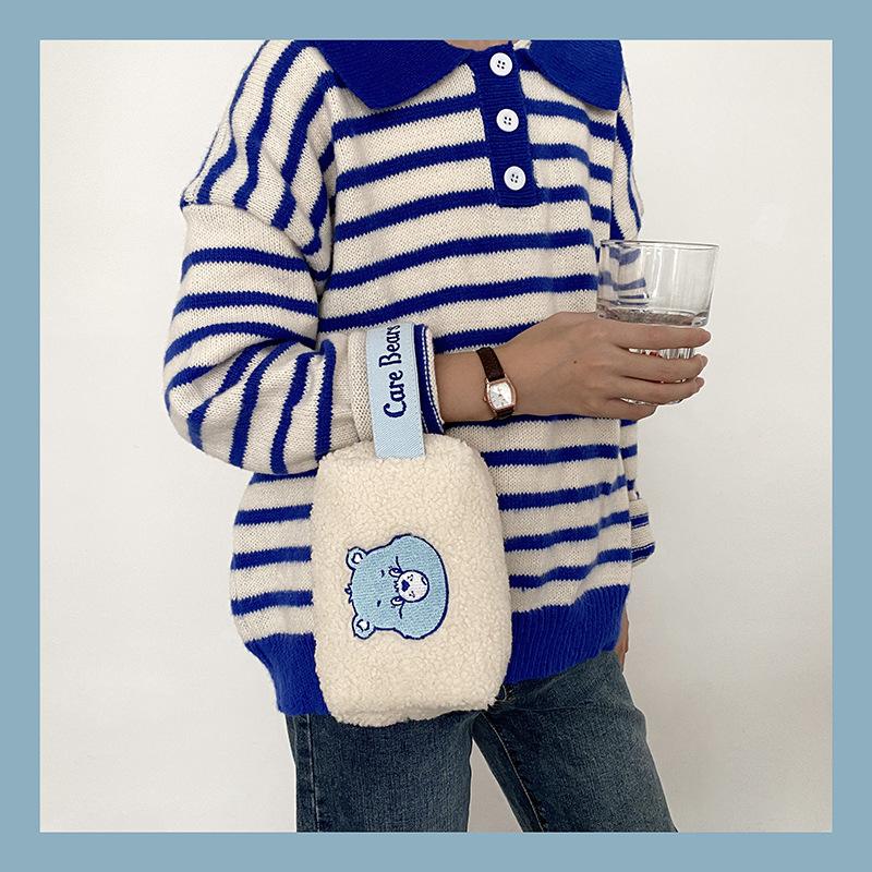 

Kawai плюшевый медведь пенал вышитая косметичка сумка для хранения женский кошелек для монет Love Bear сумка на запястье большая плюшевая сумочка синий