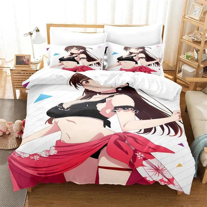 Anime Rent-A-Girlfriend Chizuru Bedding Sets,Girls bed supplies set duvet cover bed comforter set bedding set