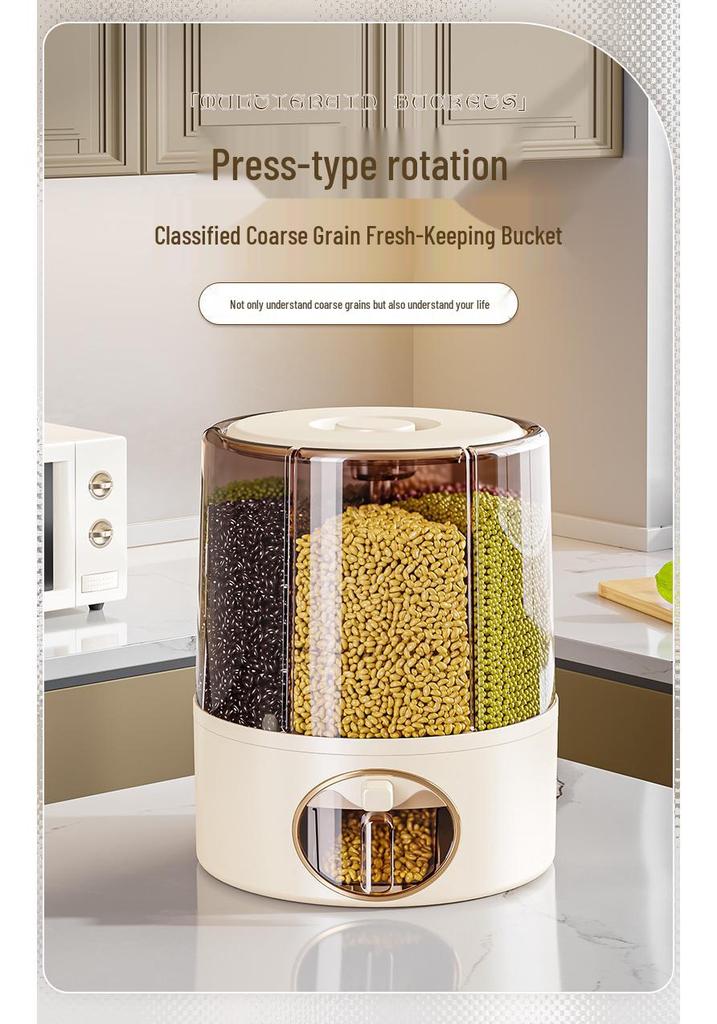 Rotating Grain Storage Box: Insect- and Moisture-Proof Sealed Rice Container with Dividers.