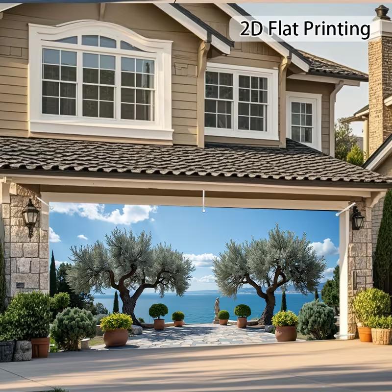 2D Mediterranean Coastal Garden Backdrop Photography Background Banner