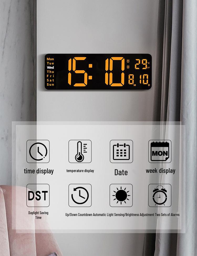 13-Inch Minimalist Wall/Table Clock with Large Digital Display, Multiple Alarms & Multifunction Features - Model 6629