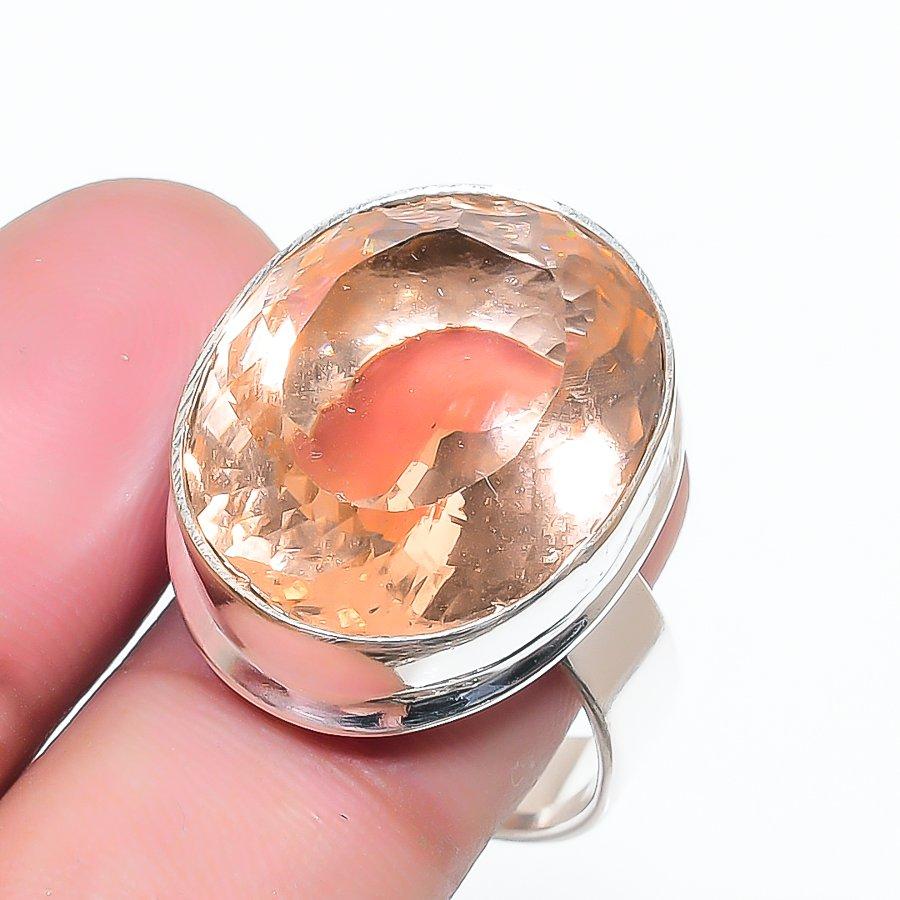 Natural Morganite Gemstone Handmade 925 Sterling Silver Jewelry Ring Size 8 AR-16938