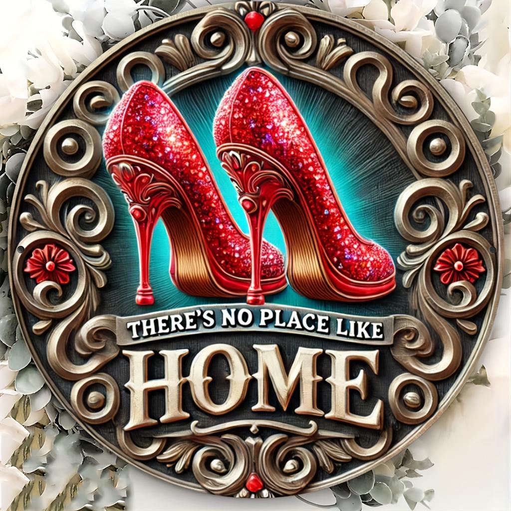 Sparkling Red High Heels Iron Wall Art Sign, No Place Like Home" Quote, Home Decor, Gift for Women, Garden Decoration