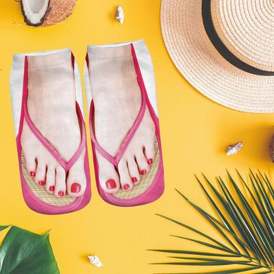 3D Pattern Manicure Print Socks, Flip Flop Funny Hidden Running Women Personalized Low Cut,