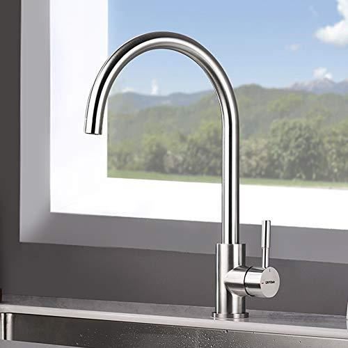 Mitigeur d'evier de cuisine - grifema g4008 - bec pivotant 360° - acier brossé