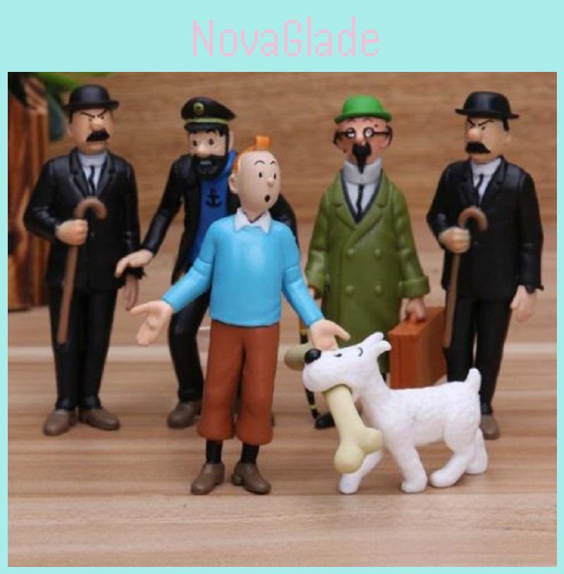 Colorful 6pcs The Adventures Of Tintin Action Figure Set For Kids Gift And Play
