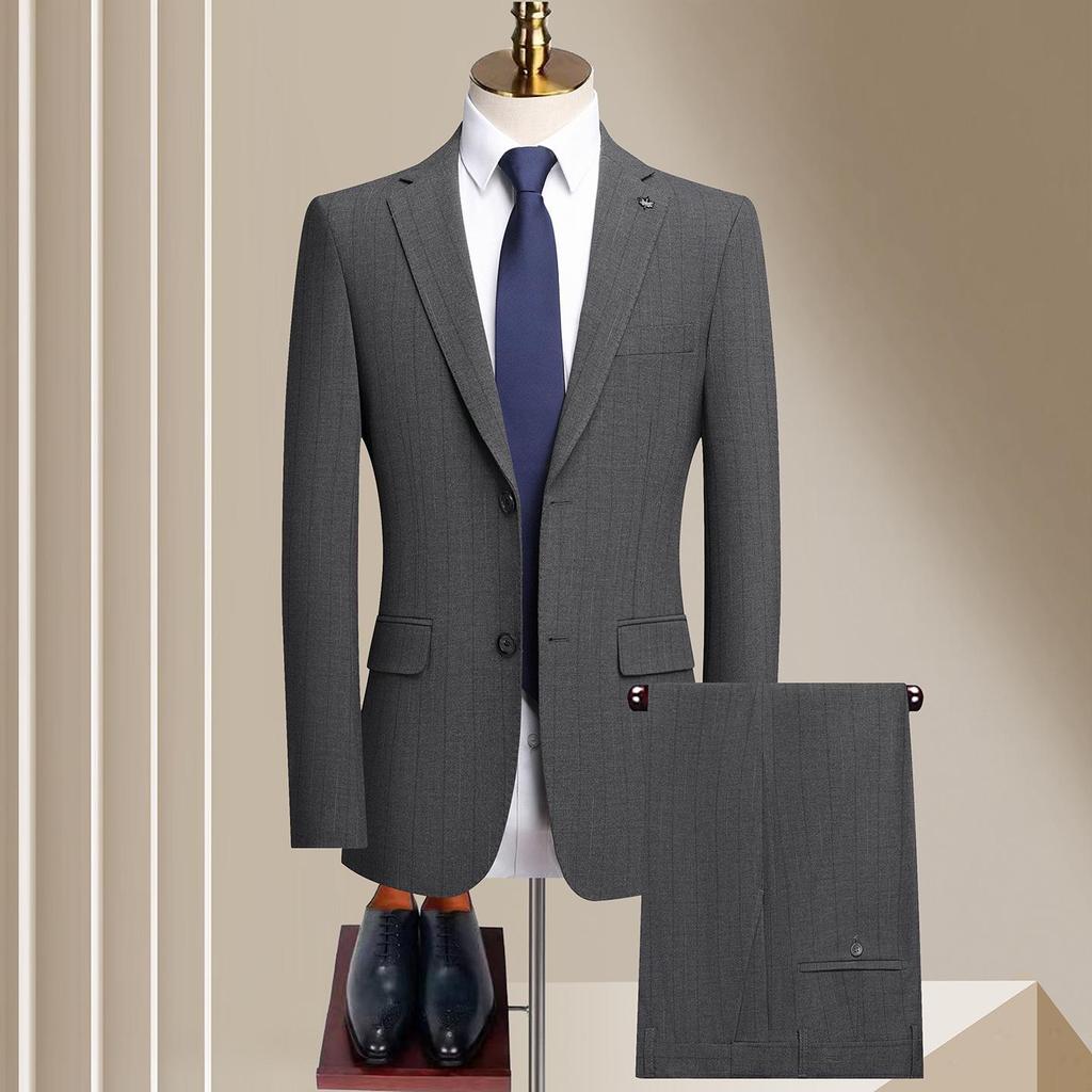 2026 Premium Men's Slim Fit Stripe Suit Set for Business, Wedding, and Formal Wear