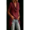 Women Casual Loose Cowl Neck Short Sleeve Asymmetric Hem Solid Blouse