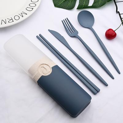 Set di 5 posate da viaggio, portatili, in stile giapponese, in paglia di grano, con coltello, forchetta, cucchiaio, set di stoviglie per studenti, da cucina.