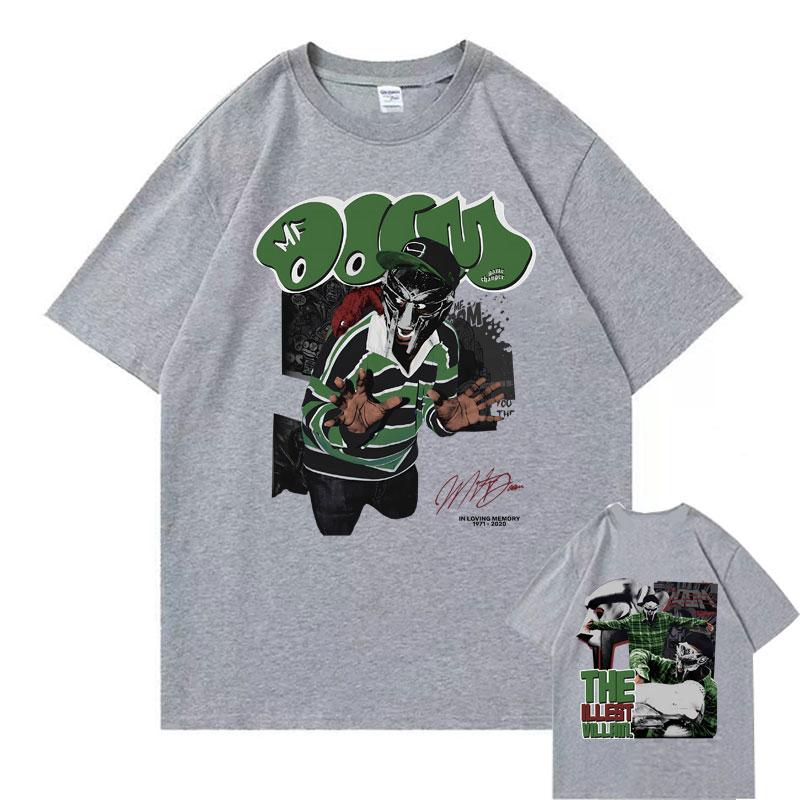 Rapper Mf Doom Madvillainy The Illest Villains Double Sided Print Tshirt Men Fashion Oversized Tshirt Male Hip Hop Trend Tees