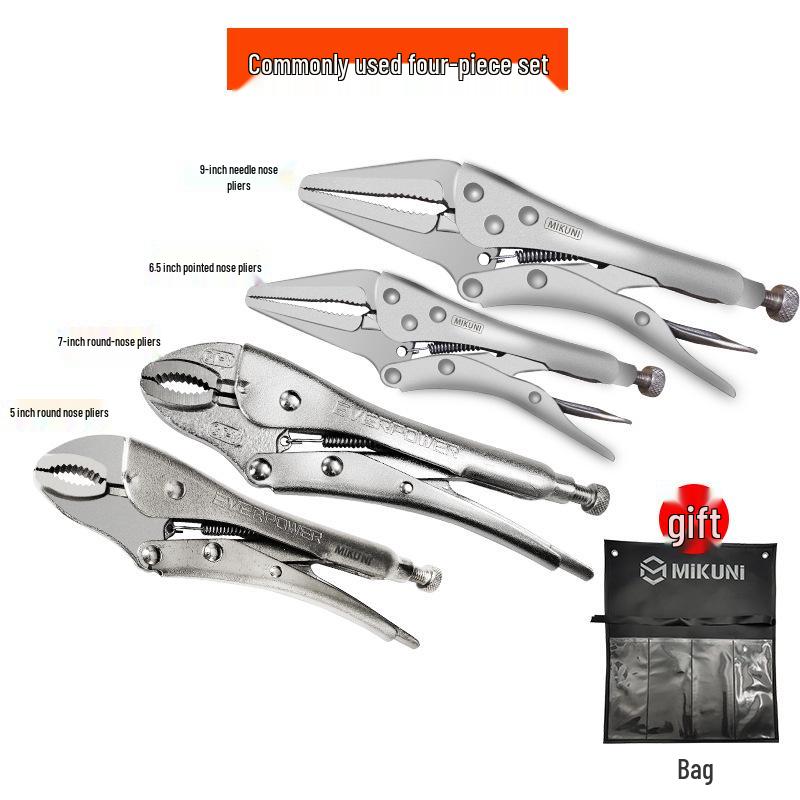 Multi-Function C-Type Folding Vise Grip Pliers with Flat, Round, and Needle-Nose Jaws, Automatic Fastening Clamp.