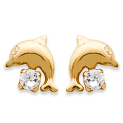[D3269] - Gold Plated Earrings 'Tender Dolphins' White