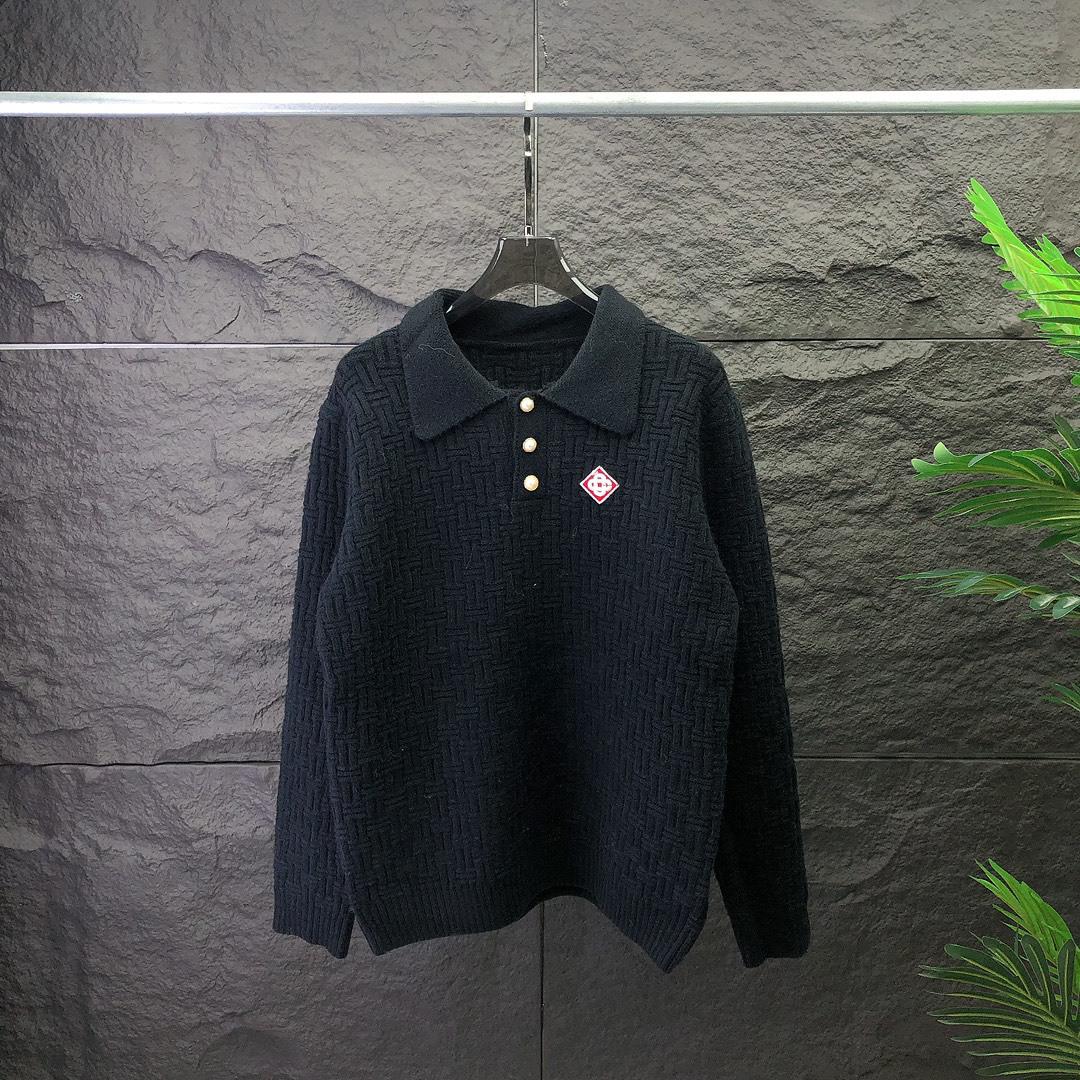 

2024 Trendy Unisex Polo Collar Knit Lapel Long Sleeve Sweater L
