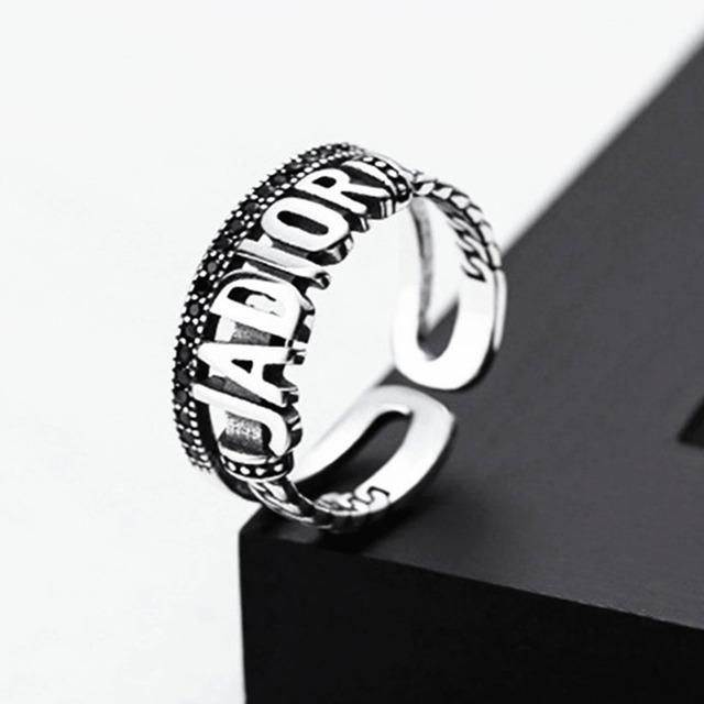 English Letter Ring Silver Color Metal Adjustable Opening Rings for Women Poker Alphabet Creative Finger Ring Men Trendy Jewelry