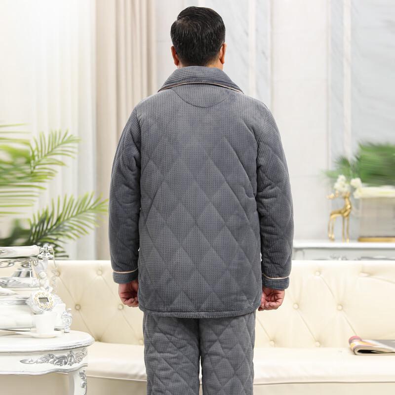 YUZHAOLIN Men's Thickened Three-Layer Fleece Thermal Pajama Set