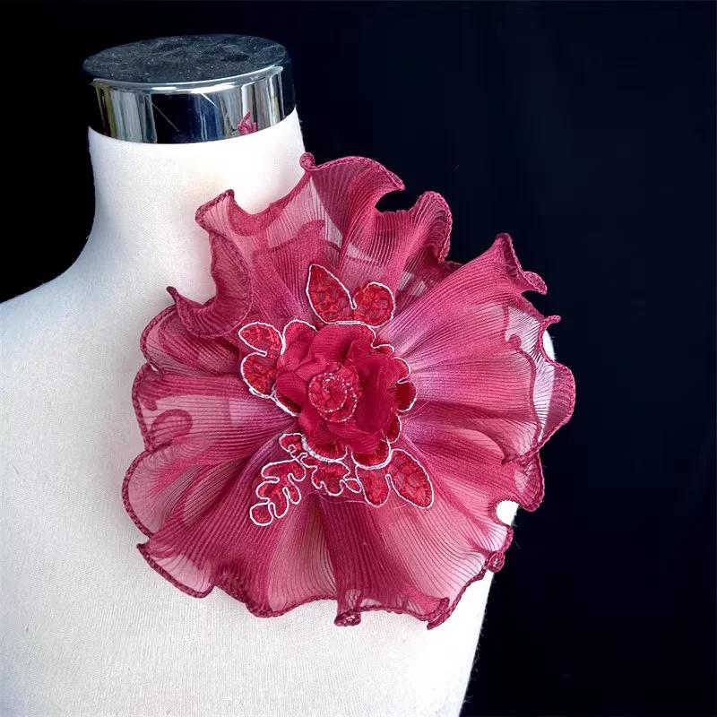 3D Floral Trim Bridal Dress Appliqué Embellishment Material 20cm Oversized Luxury Craft Customizable Shoe Hat Decor