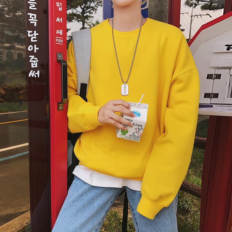 Men's High-Quality Autumn/Winter Korean Trend Solid Color BF Style Loose Round Neck Hoodie