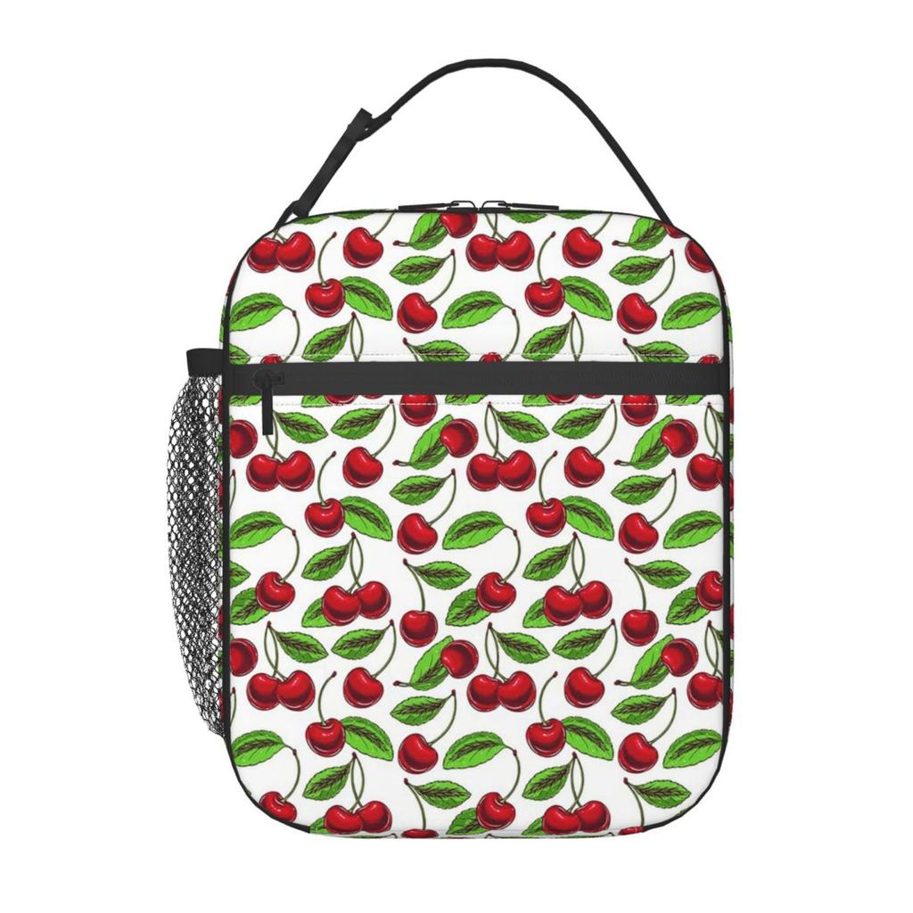 Cheerful Red Cherry Pattern Insulated Lunch Bag for Women Children Leakproof Food Boxes Thermal Lunch Box Tote