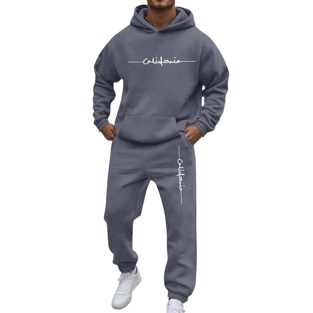 Herren Casual und personalisiert bedrucktes Langarm-Kapuzensweatshirt, Herren Sport-Sweatshirt und Sweatpants zweiteiliges Set