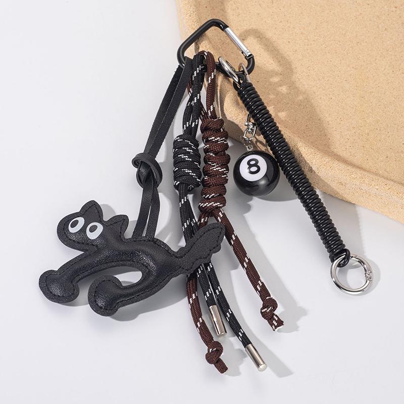 Yogodlns Ins PU Leder Niedliche Katze Handtaschenanhänger Gewebte Hängende Rucksackdekoration Paar Taschenanhänger