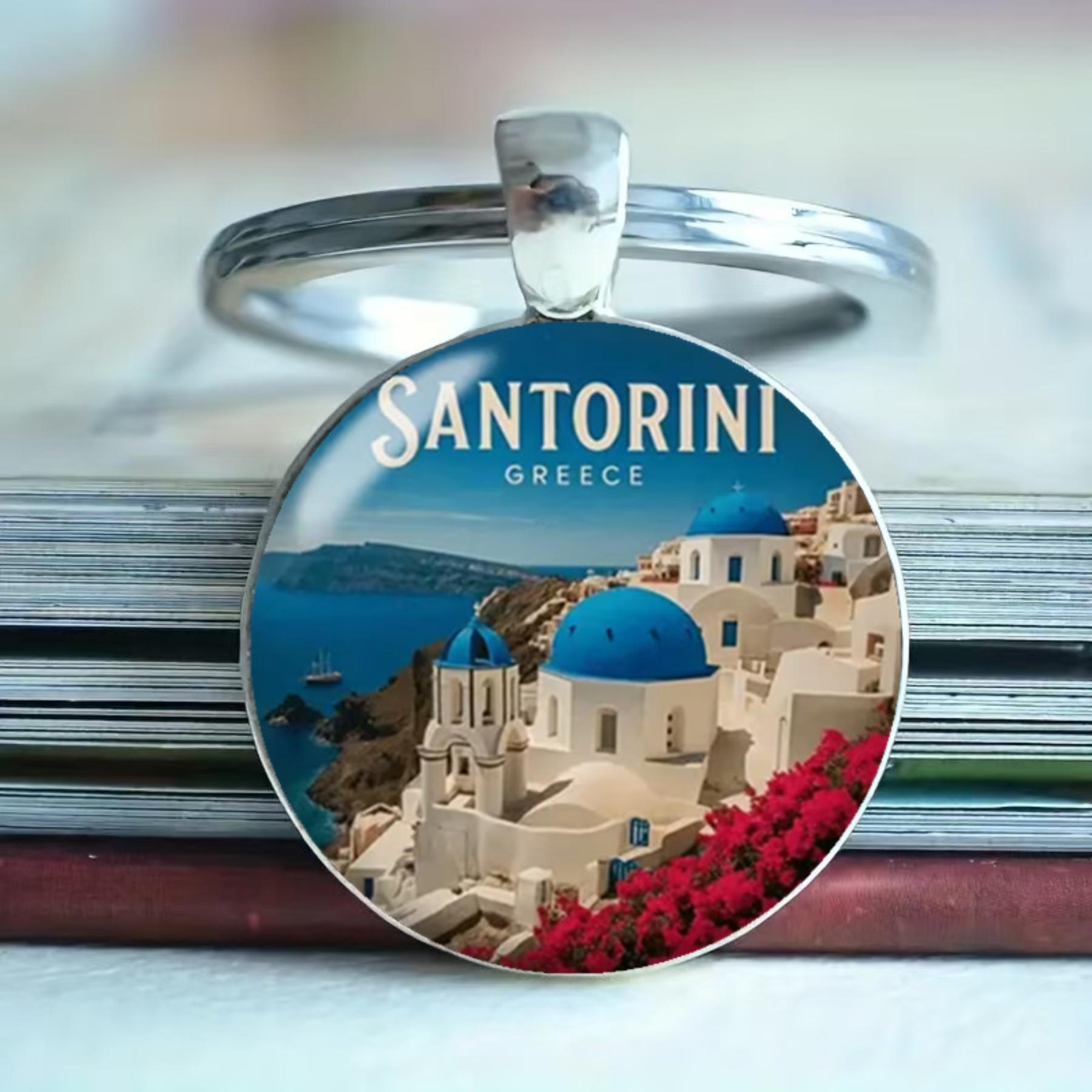 Синий и Греческий Круглый Стеклянный Металлический Брелок One Size