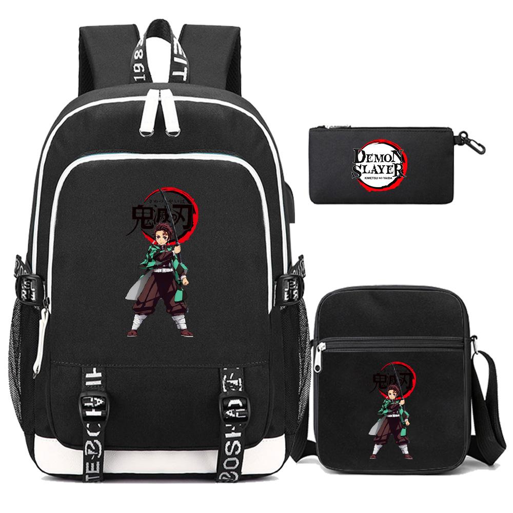 3Pcs/set Cartoon Demon Slayer Printed Backpack Large Capacity Bookbag Student Boy Girl School Bag Outdoor Laptop Travel Bag Gift