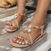 Fashion Zoki Fashion Flowers Bohemia Sandals for Women 2025 Summer Woven Band Flats Sandals Woman Non Slip Beach Sandles Plus Size 43