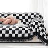 Koc na sofę w kratę szachownicy, pełny pokrowiec z tkaniny, pokrowiec na sofę all-inclusive, zestawy uniwersalne, uniwersalne na cztery pory roku, antypoślizgowa, odporna na zabrudzenia poduszka