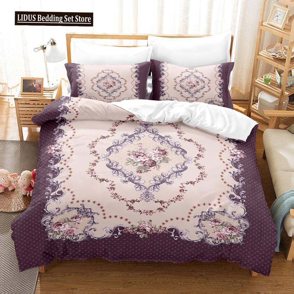 Flower Duvet Cover Set Colourful Flower 3D Print King Queen Full Size Polyester Comforter Cover With Pillowcases For Girl Kid