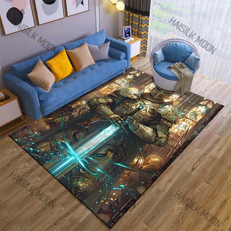 Knight holding glowing sword Print Carpet Rug for Living Room Bedroom Sofa Doormat Home Decor Non-slip Floor Mat