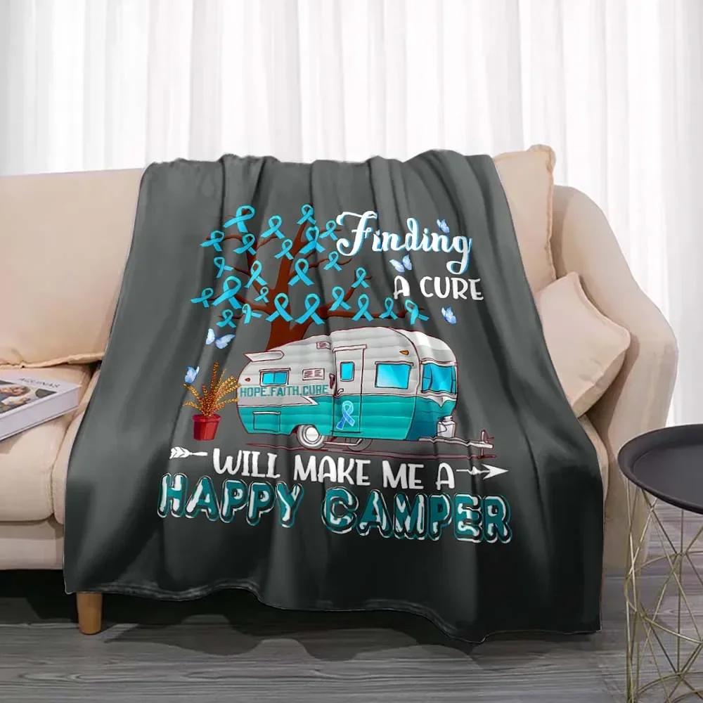 Fashionable Blanket Summer Happy Camper Camping Throw Bed Sofa Office Air Conditioning Soft Leisure Travel Customizable Throw