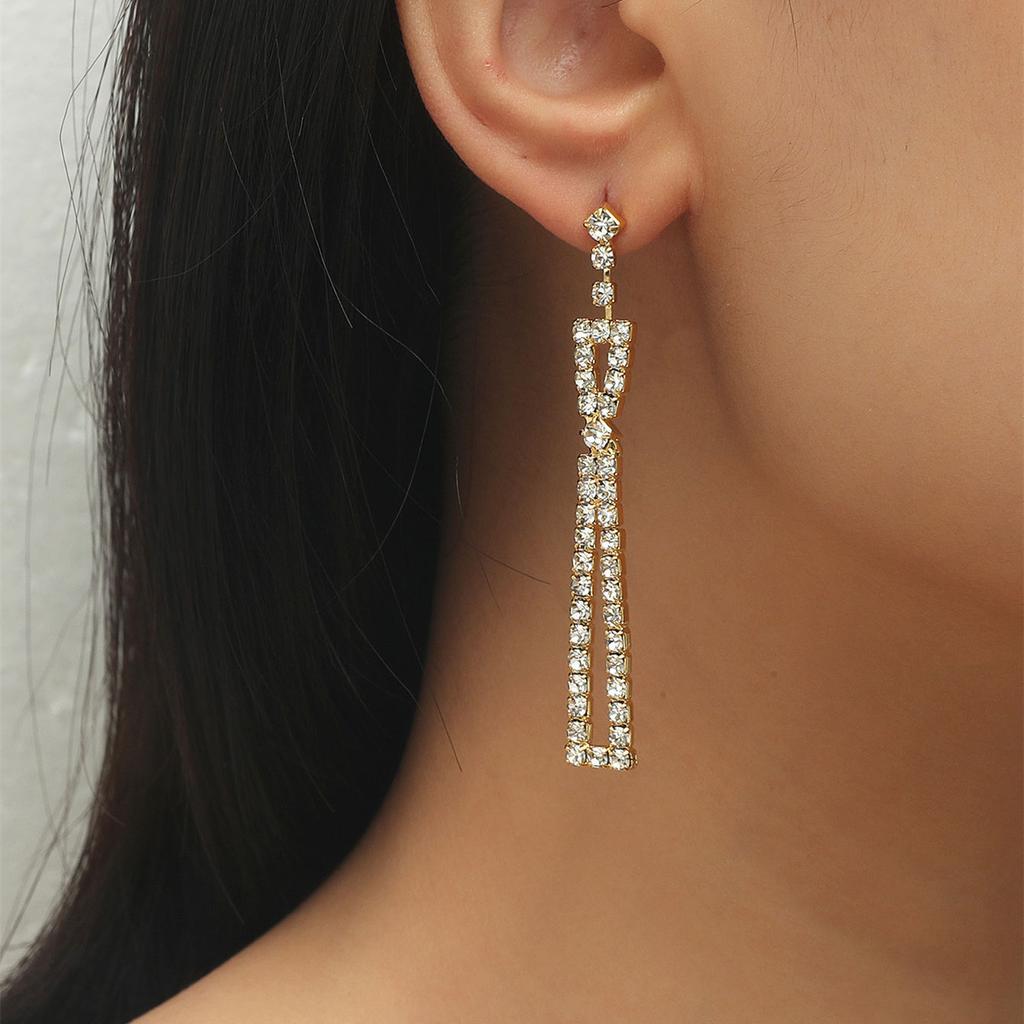 Premium super flash full diamond long fringed earrings