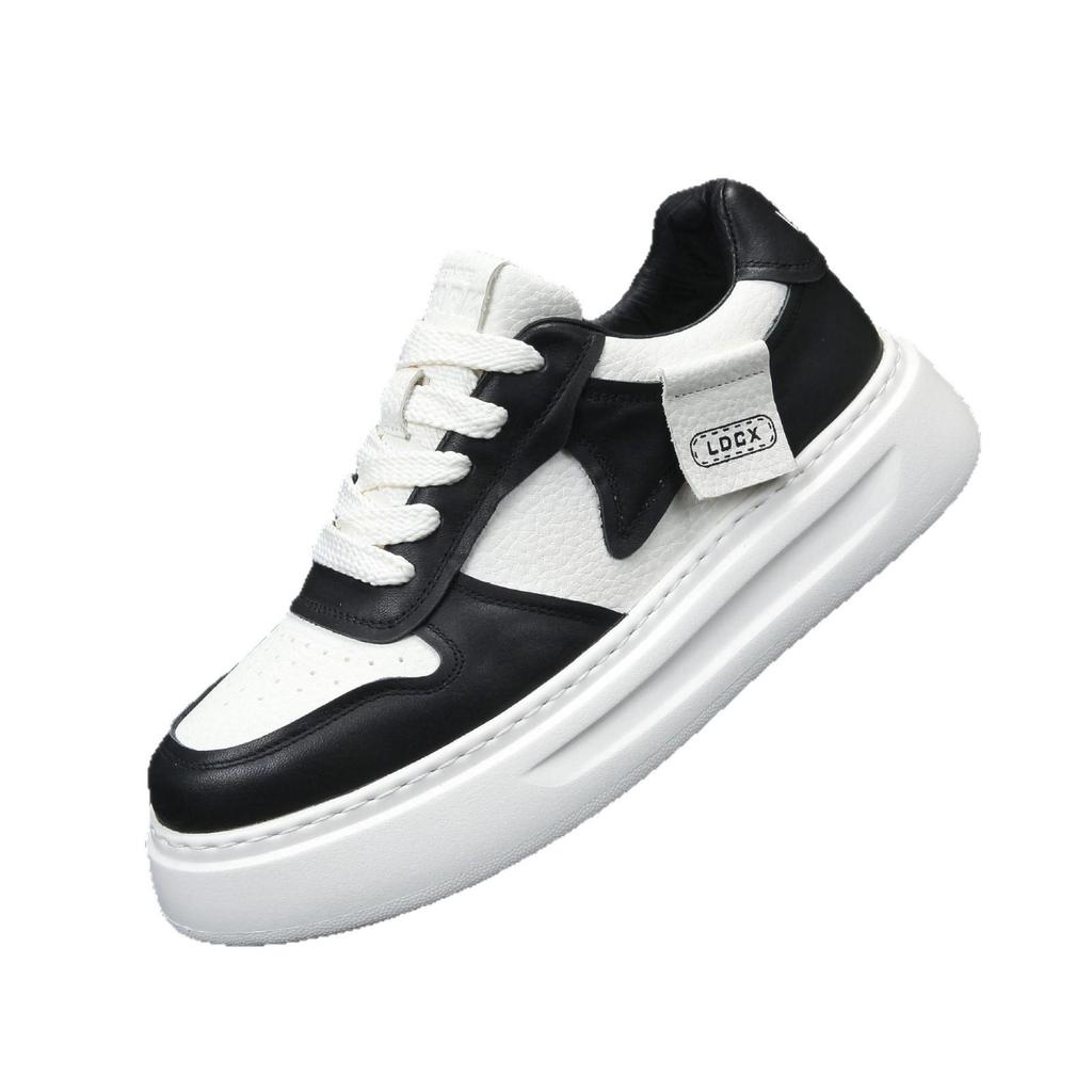 2025 Genuine Leather Casual Height-Increasing Skate Shoes - Soft, Thick Sole Versatile White Commuter Fashion