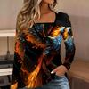 Tops for Women Retro Print Long Sleeve Fake Two‑Piece Top Fall Casual Slim Pullover Women's Long Sleeve Top