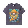 275 GSM Washed T-shirts 100% Cotton Demon Slayer V100 Zenitsu Print Unisex Heavy Cotton T Shirt