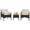 Vidaxl 3-Cz. Garden Lounge Set, Cushions, Black PE Rattan