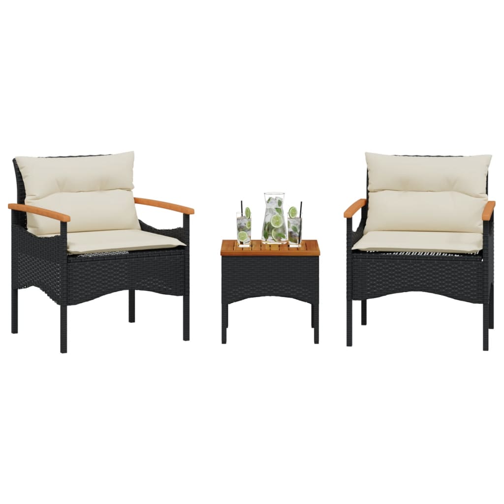 3 Piece Outdoor Sofa Set with Cushions Black Poly Rattan