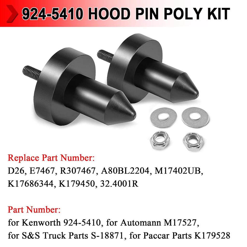 924-5410 Goupilles de capot Kit Poly de douilles pour goupilles de capot Convient pour Kenworth T2000, T400, T440, T450, T470, T600, T660, T800, W900