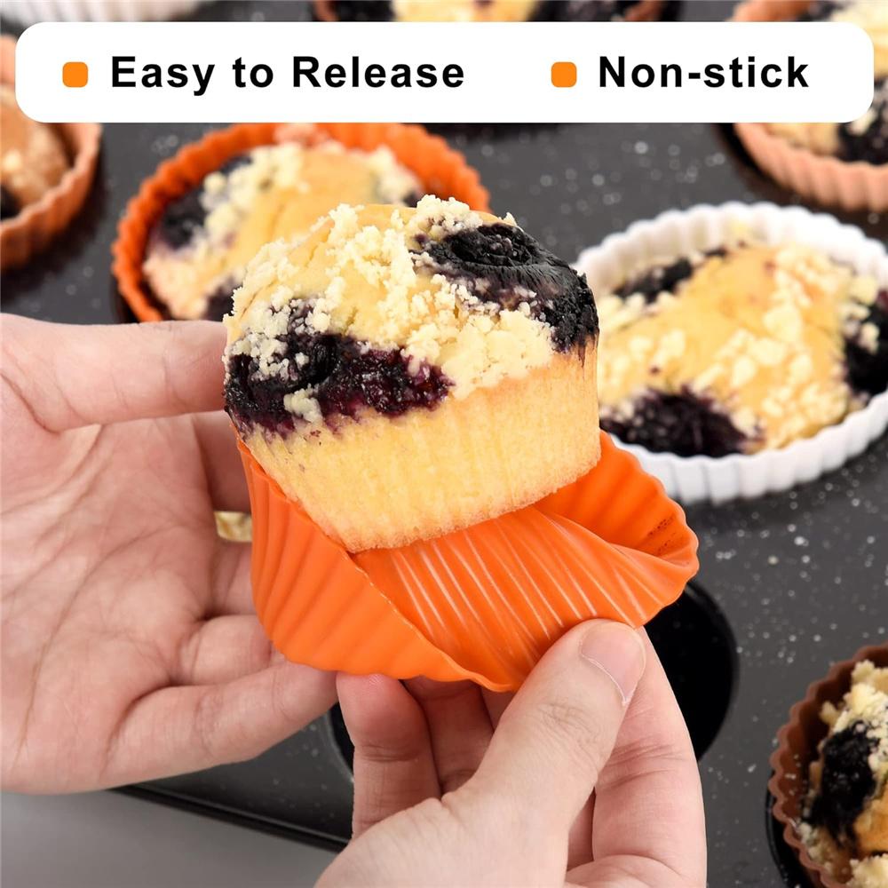 Moule Rond en Silicone 12 Cavités Mini Muffin DIY Cupcake Biscuits Fondant Moule à Pâtisserie Antiadhésif Pudding Gâteau Vapeur Outil de Pâtisserie