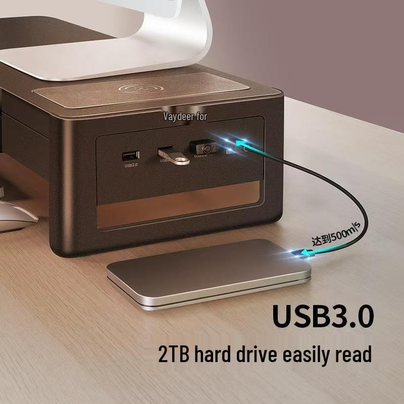 Multifunctional USB Monitor Riser Stand and Desktop Organizer
