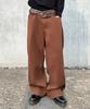 Jikeulib Brushed Brown Curved Cut-Line Wide Cotton Pants