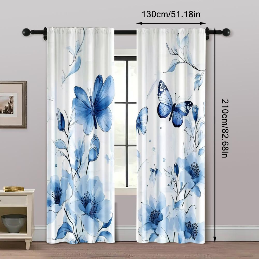 2 ks, Kreativní závěsy 2D potisk Fialový motýl Potisk Všestranný 100% Polyester (bez tyče) Tepelná izolace a místnost